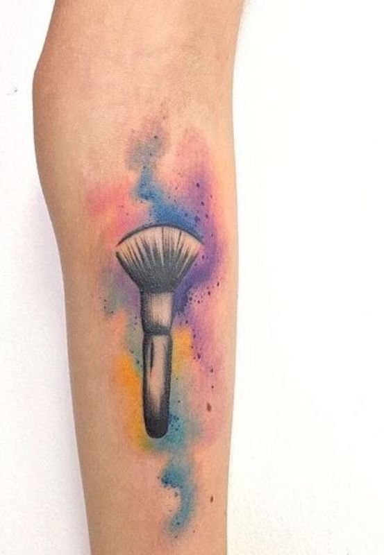 Watercolor Makeup Brush Tattoo Design